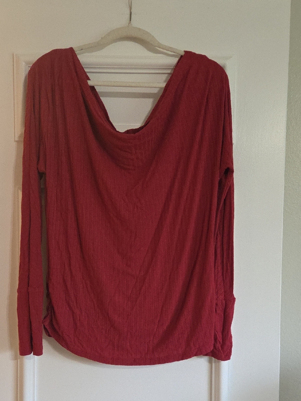 Daytrip Rose Lightweight Long Sleeve Cowl Neck, Off Shoulder Top Women's XL